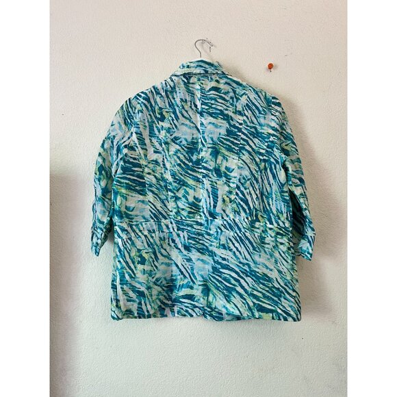 Chico's Womens Blue & Green Tropical Print Linen-Blend Lightweight Jacket Size 1 - Picture 4 of 7